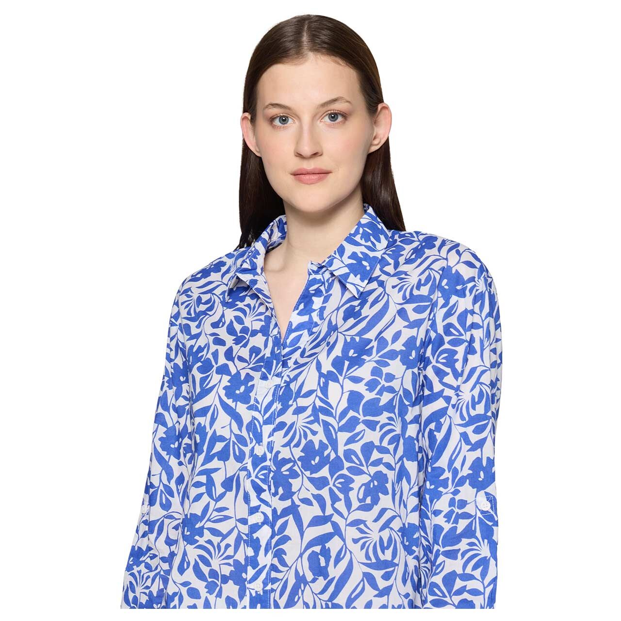 Betty Barclay Damen Langarm Bluse cream blue flower print