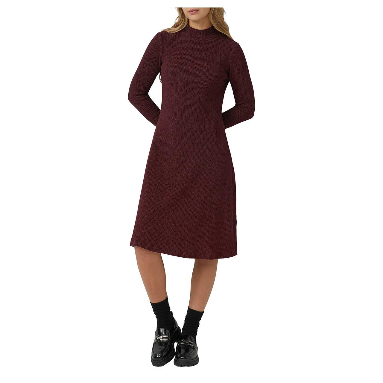 Damen Langarm Kleid von s.Oliver in Burgunderrot, Vorderansicht am Model