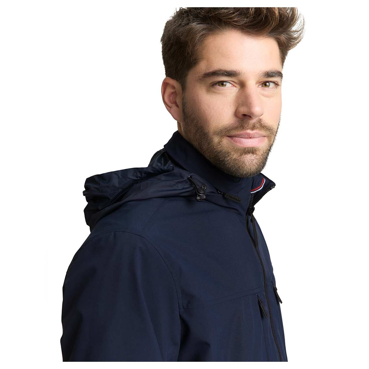 Herren Jacke Casual Blouson von Tom Tailor in Dunkelblau, detaillierte Vorderansicht am Model