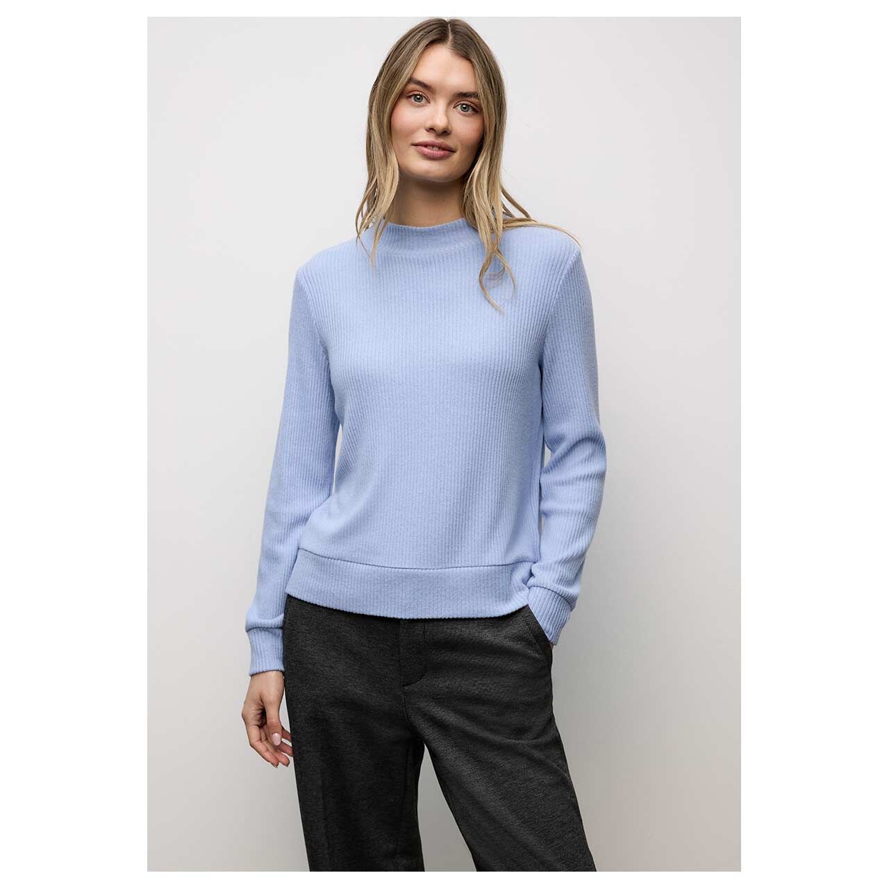Damen Langarm Shirt Soft Rib Turtle Neck von Street One in Hellblau meliert, Vorderansicht