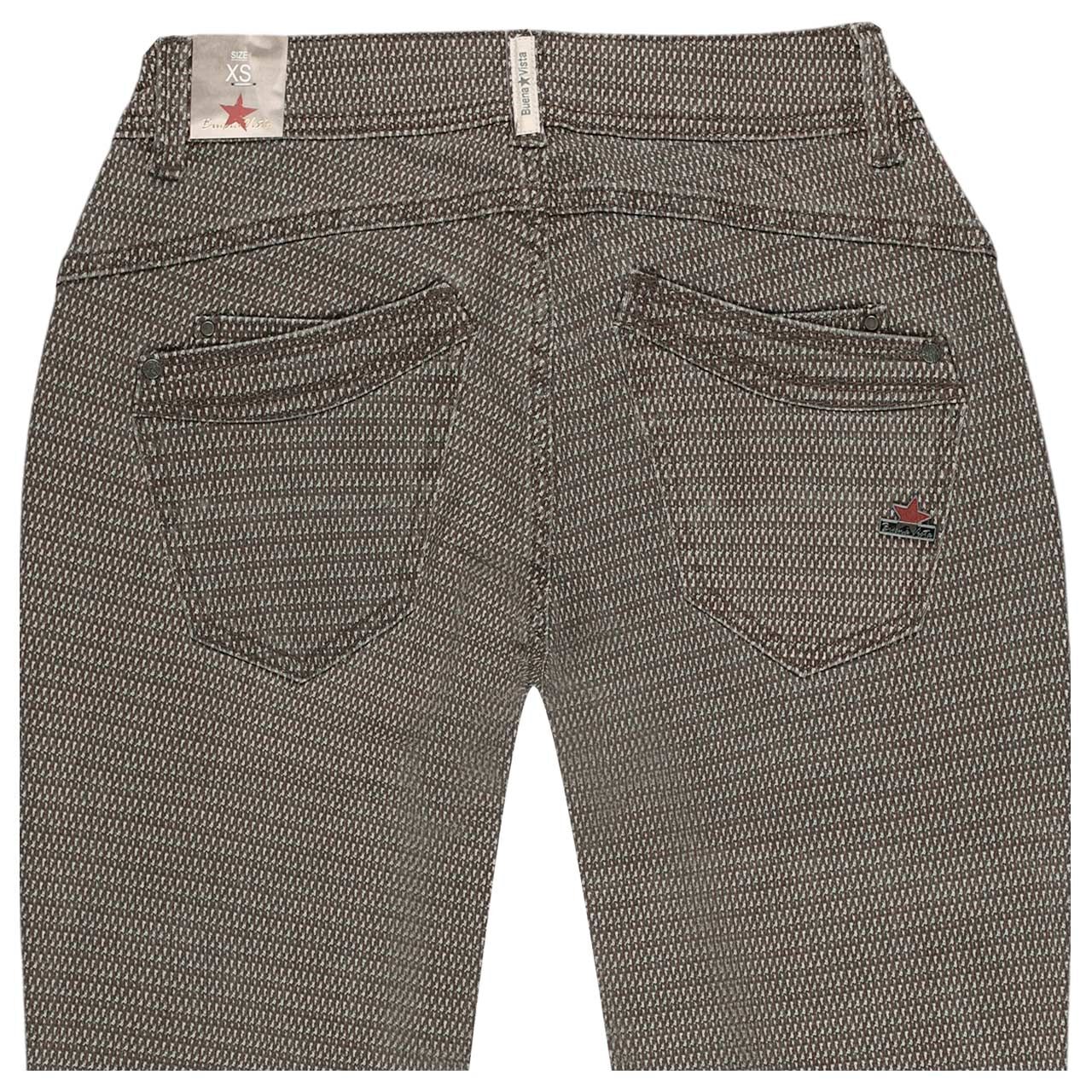 Damen Ankle Baumwollhose Malibu Cropped Stretch Twill von Buena Vista in Braun mit Print, detaillierte Rückansicht