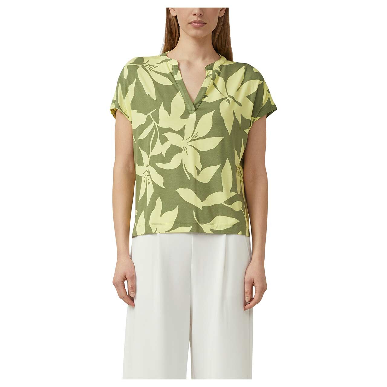 s. Oliver Damen T-Shirt in Grün mit Print, Vorderansicht am Model