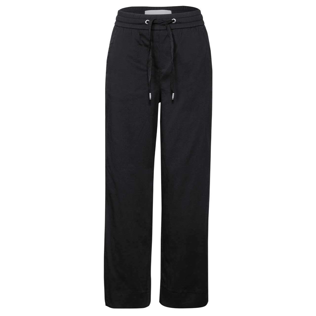 Vorderansicht der Damen Wide Leg Hose von Street One in Schwarz mit der Farbnummer 10001