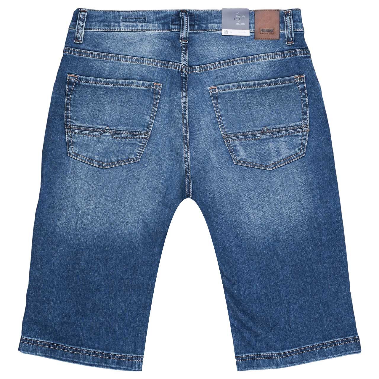 Bermuda Jeans Rouven Megaflex von Pioneer in Blau angewaschen, detaillierte Rückansicht