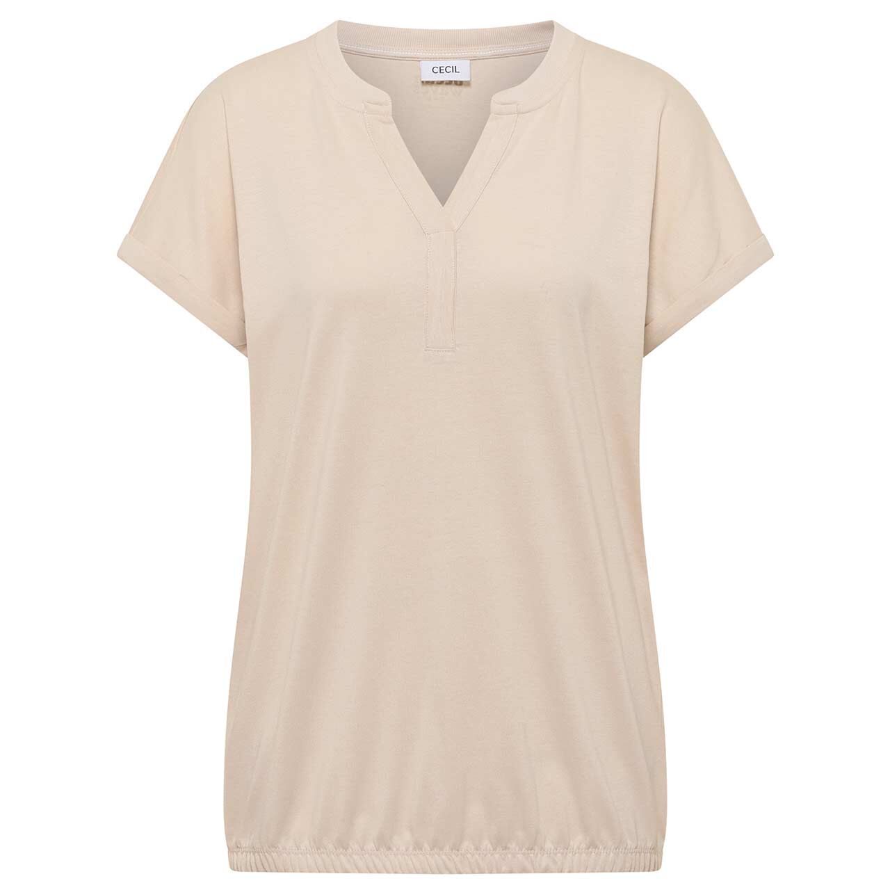 Cecil Damen T-Shirt Solid Rib Collar Tunic smooth sand beige