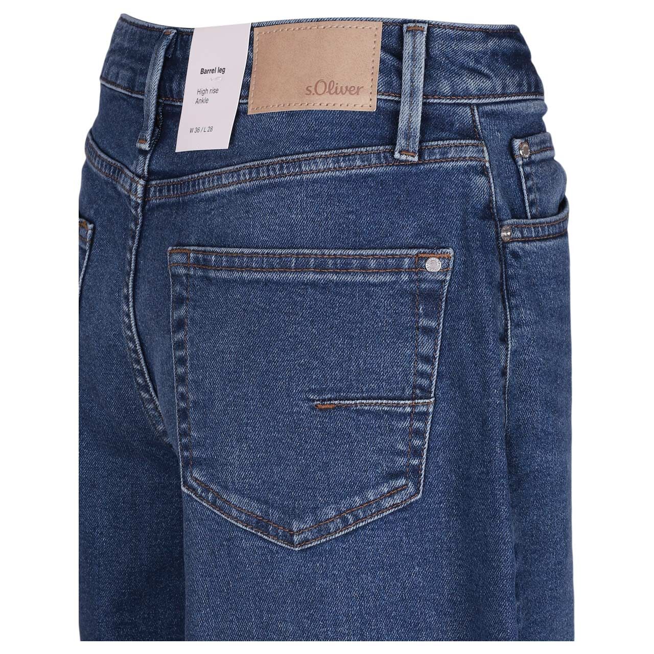 Stretch Damen Ankle Jeans Barrel Leg von s.Oliver in Blau angewaschen, detaillierte Rückansicht