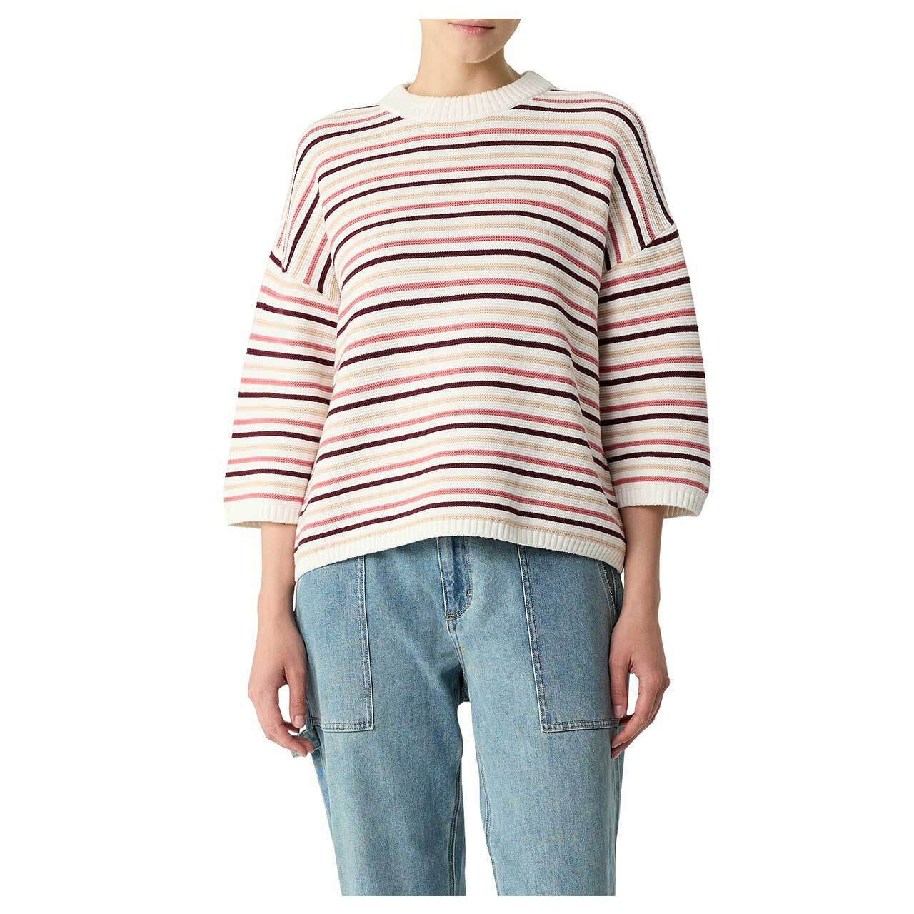 s.Oliver Damen 3/4 Arm Pullover in Weiß gestreift, Vorderansicht Model
