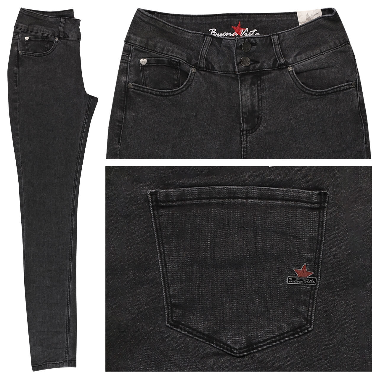 Buena Vista Tummyless Stretch Denim Jeans black denim