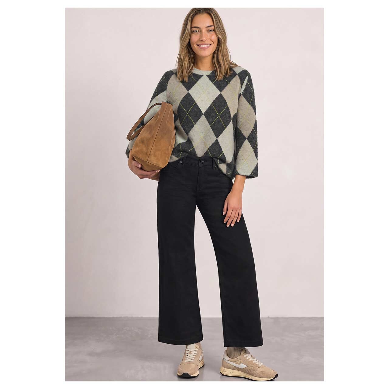 3/4 Arm Pullover Modern Fluffy Dessin von Street One in Dunkelgrau mit Print, Ganzkörperansicht