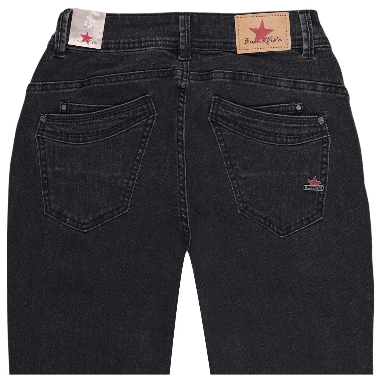 Damen Ankle Jeans Malibu-Zip High Cropped Stretch Denim von Buena Vista in Dunkelgrau verwaschen, detaillierte Rückansicht