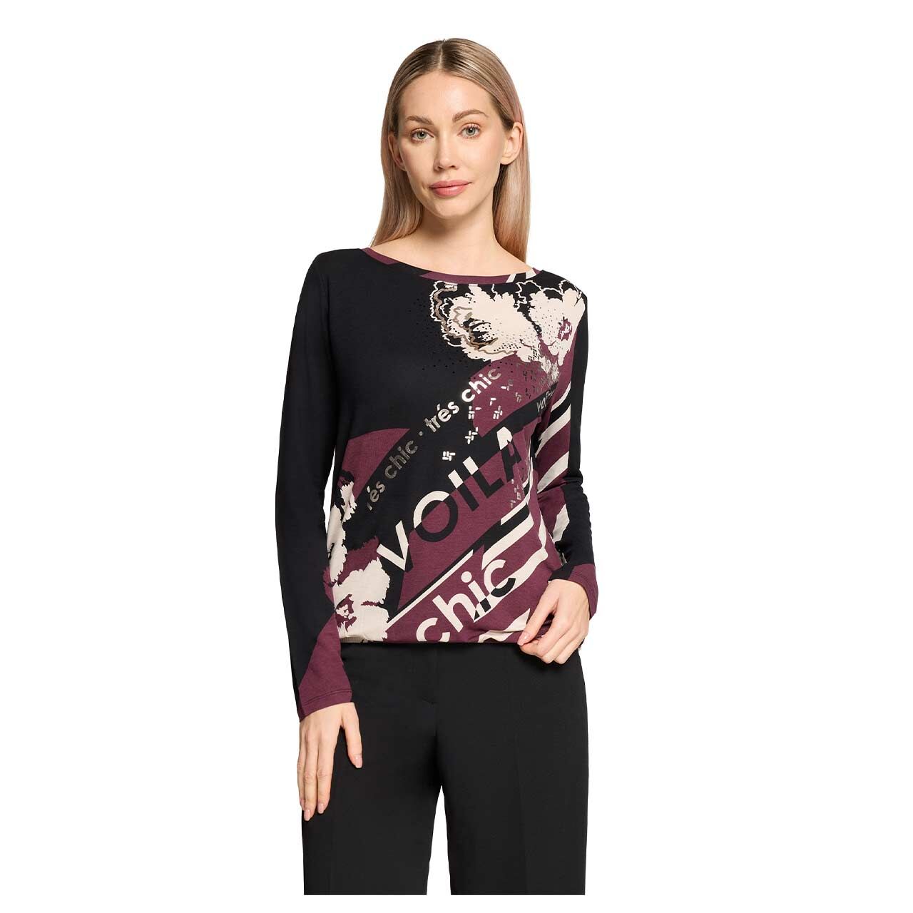 Damen Langarm Shirt von Betty Barclay in Burgunderrot mit Print, Vorderansicht am Model