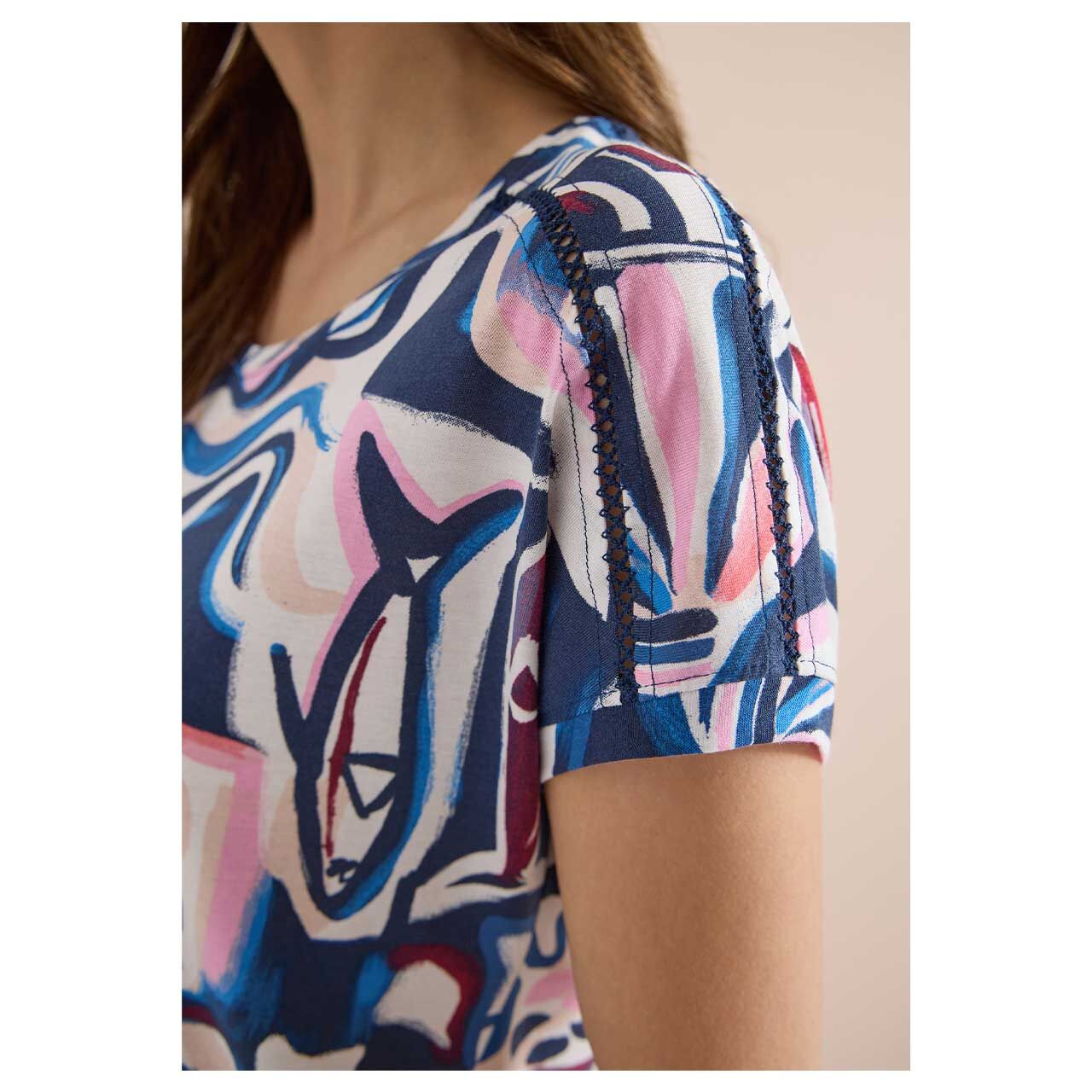 Cecil Damen T-Shirt Multi Lace Shoulder universal blue