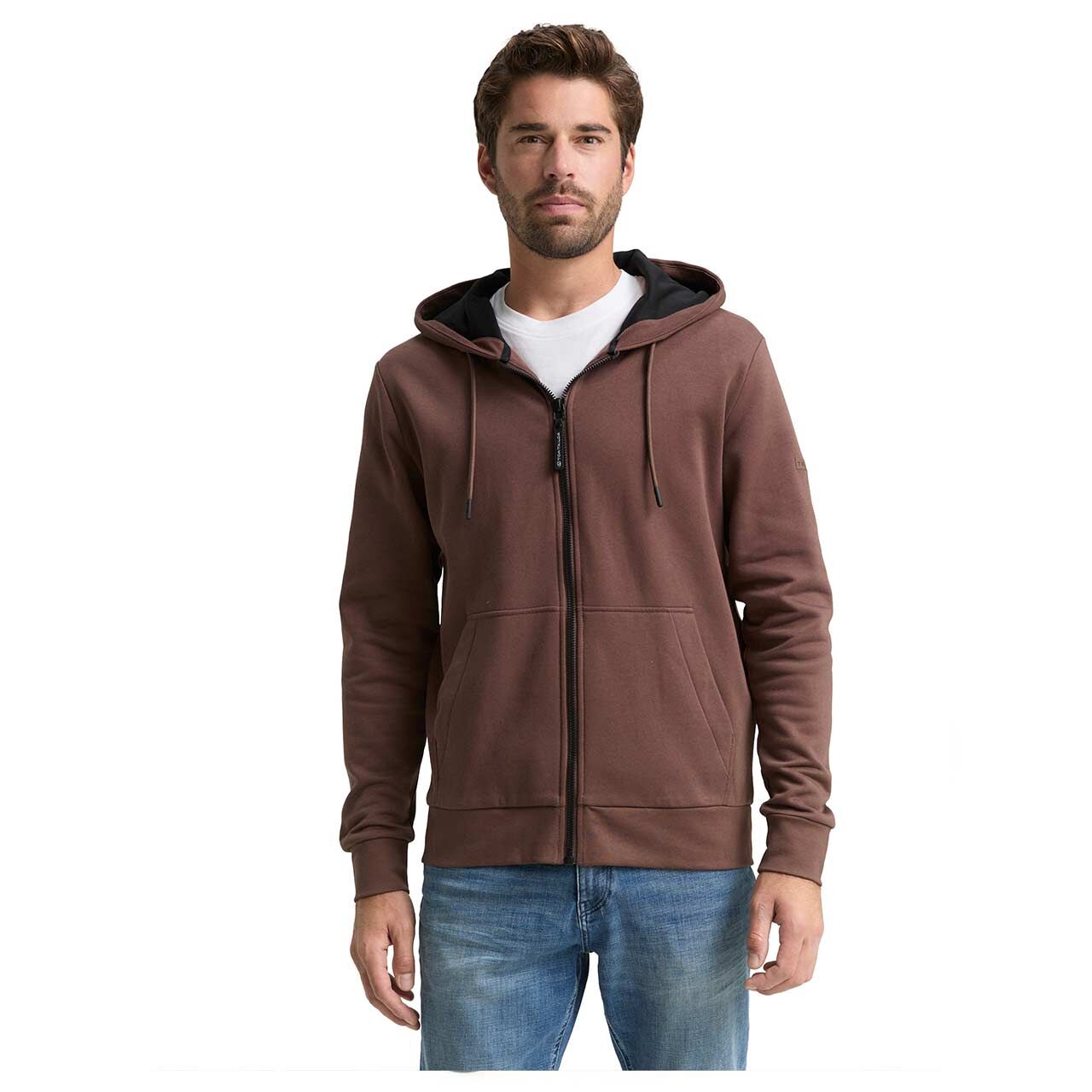 Herren Hoodie Sweatjacke von Tom Tailor in Braun, Vorderansicht am Model