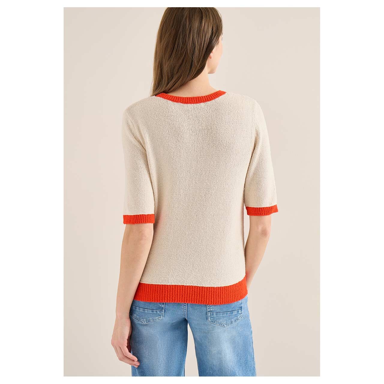 Damen Kurzarm Pullover Bouclé Short Sleeve von Cecil in Orange-Rot, Rückansicht am Model