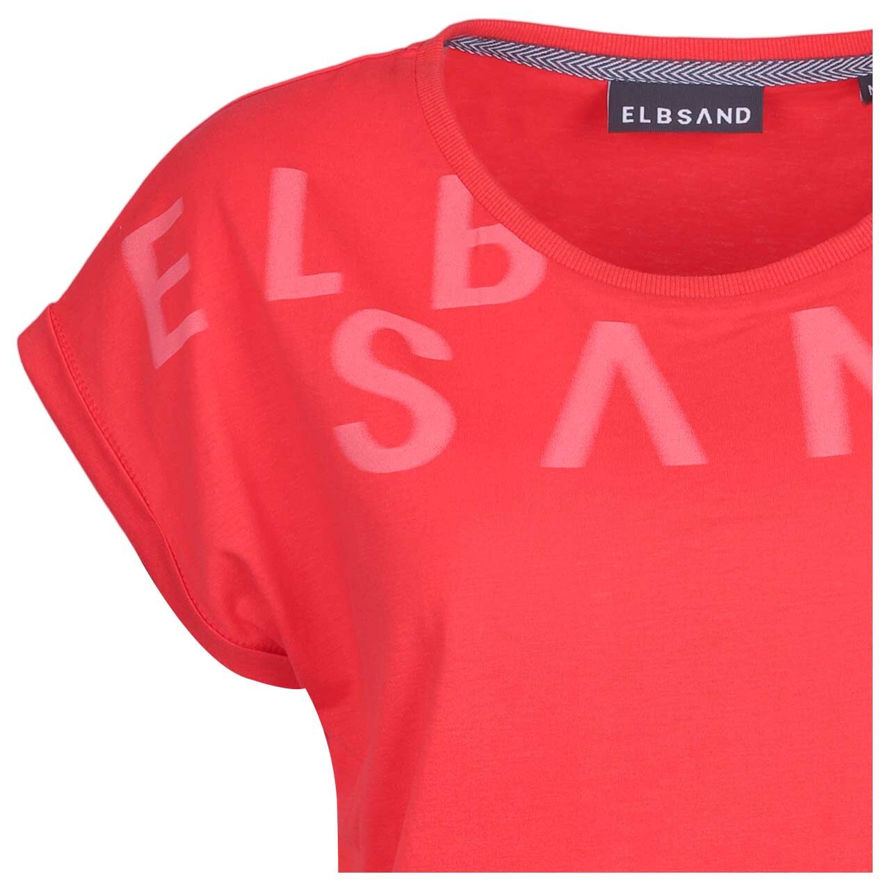 Damen T-Shirt Yrla von Elbsand in Rot mit Print, detaillierte Vorderansicht