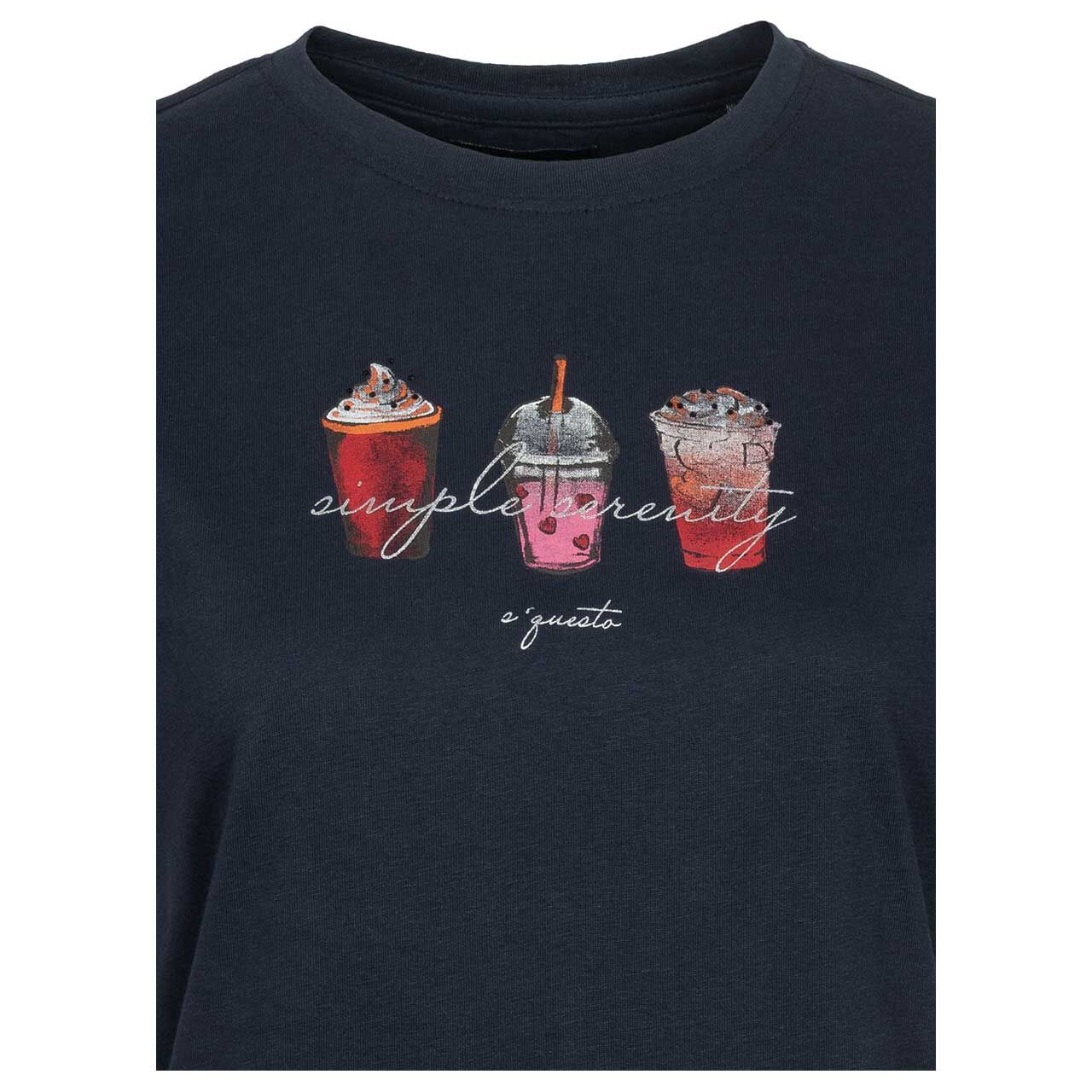 Damen T-Shirt von Soquesto in Dunkelblau mit Print, Detailansicht von vorne