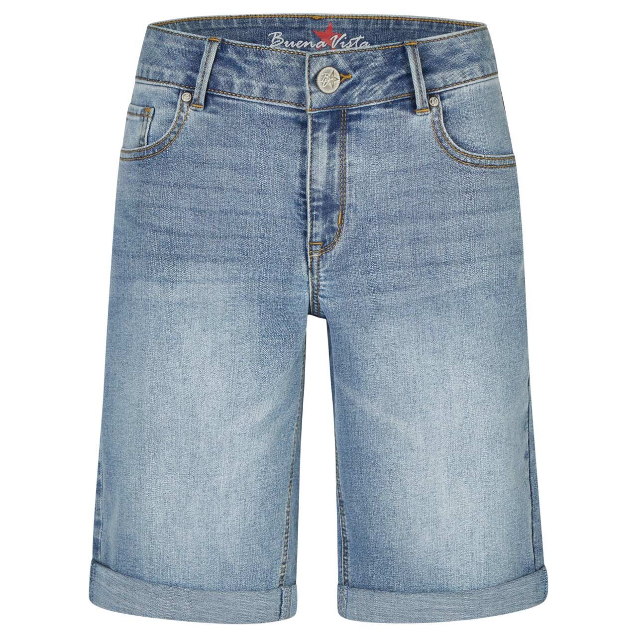 Damenjeans Italy-Short Stretch Denim von Buena Vista in Hellblau angewaschen, Vorderansicht
