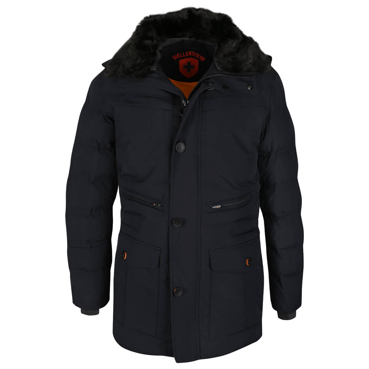 wellensteyn-winterjacke-casino-darknavy-565-vorne-offen Herren Jacke Casino von Wellensteyn in Dunkelblau, Vorderansicht mit Kapuze