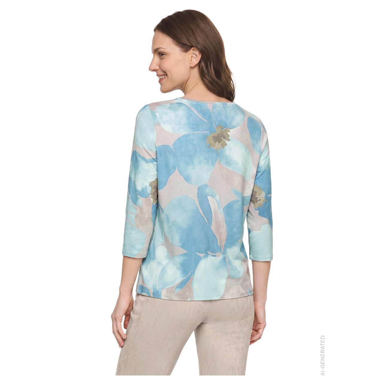 Damen 3/4 Arm Shirt von Betty Barclay in Petrol mit Print, Rückansicht am Model
