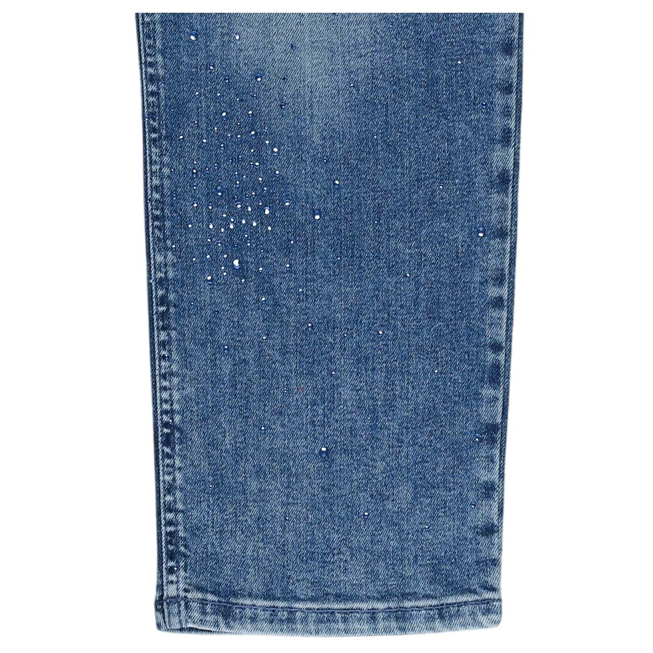 Damenjeans Carrie von MAC in Hellblau verwaschen mit Strass, Detailansicht Saum