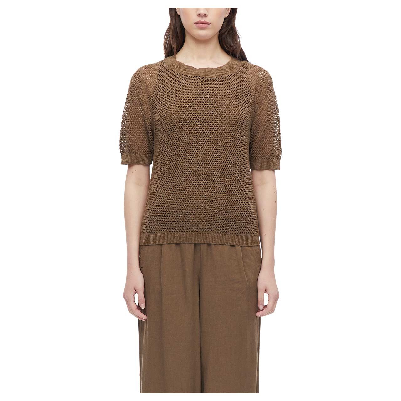 Damen Kurzarm Pullover von s.Oliver in Braun, Vorderansicht am Model