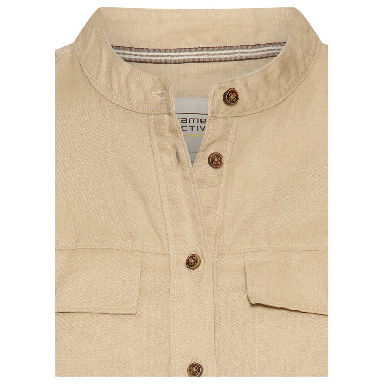 Damen Langarm Leinen Bluse von Camel active in Beige, detaillierte Vorderansicht
