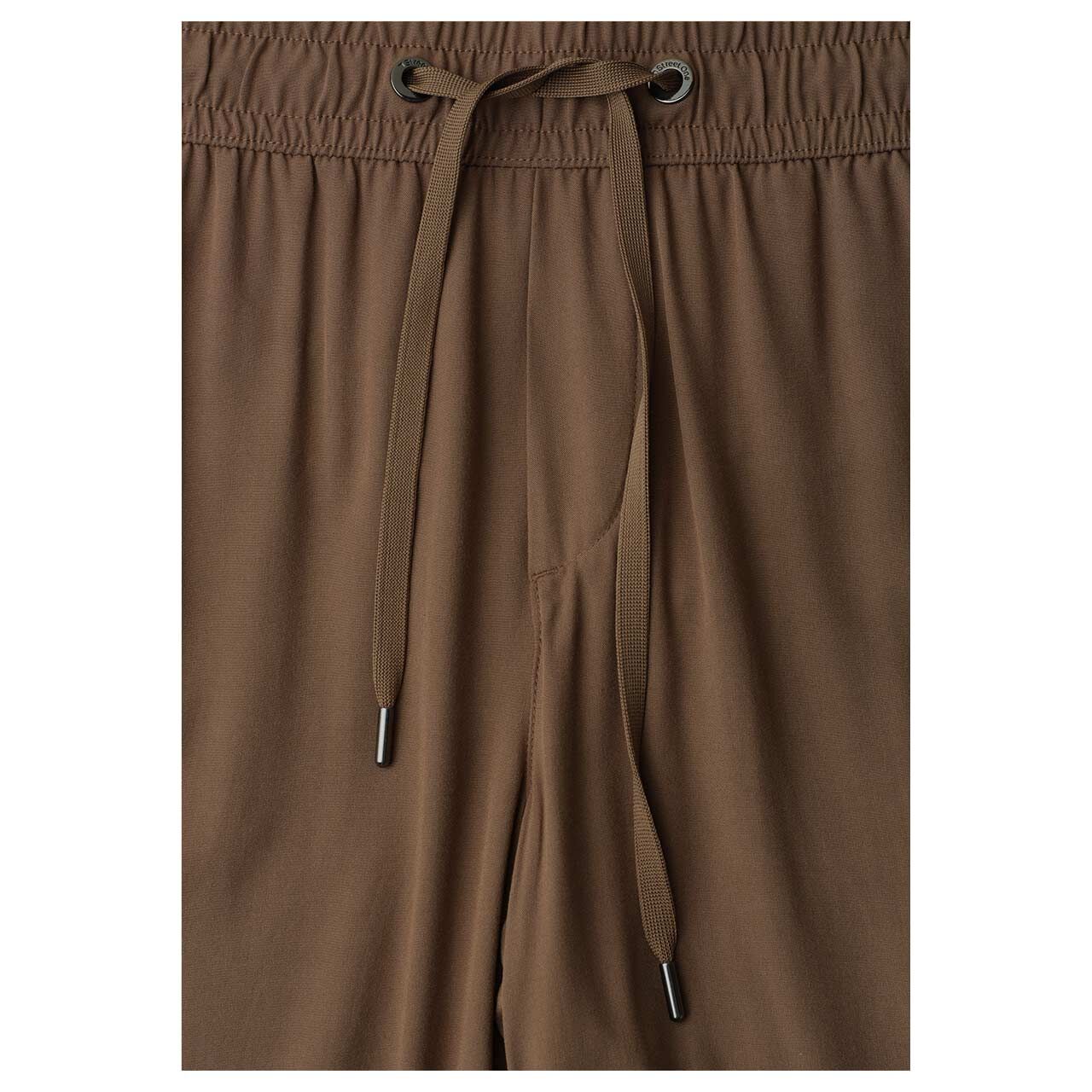 Stretch Damen 7/8 Hose Emee Wide Leg von Street One in Braun, Detailansicht vorderer Bund