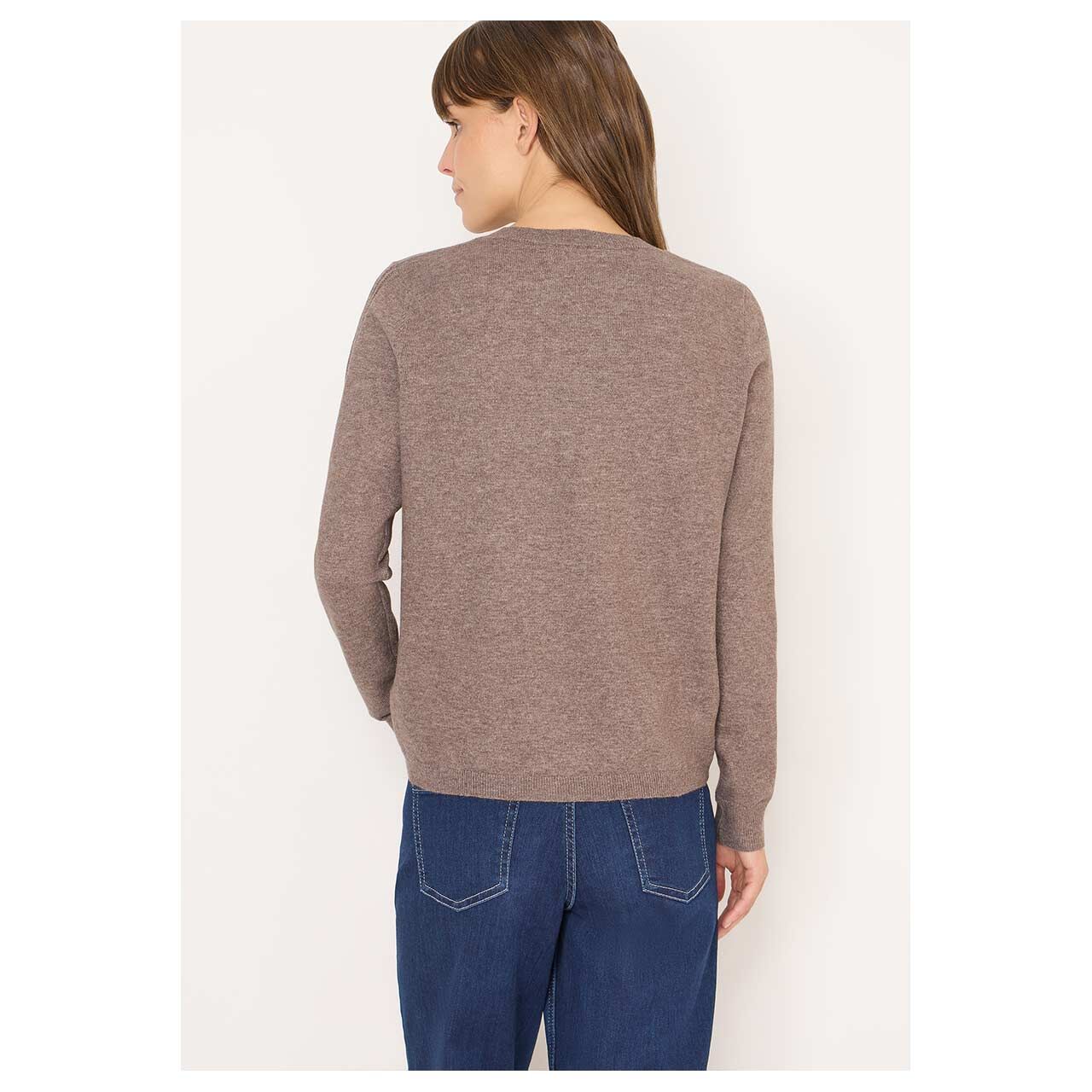 Damen Pullover Cosy Short V-Neck von Cecil in Braun meliert, Rückansicht am Model