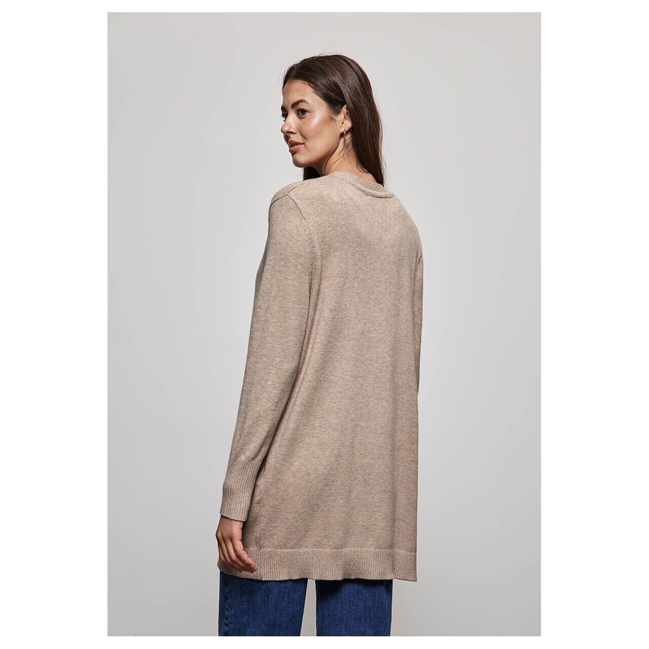 Street One Damen Long Strickjacke Cosy Open Cardigan warm taupe melange