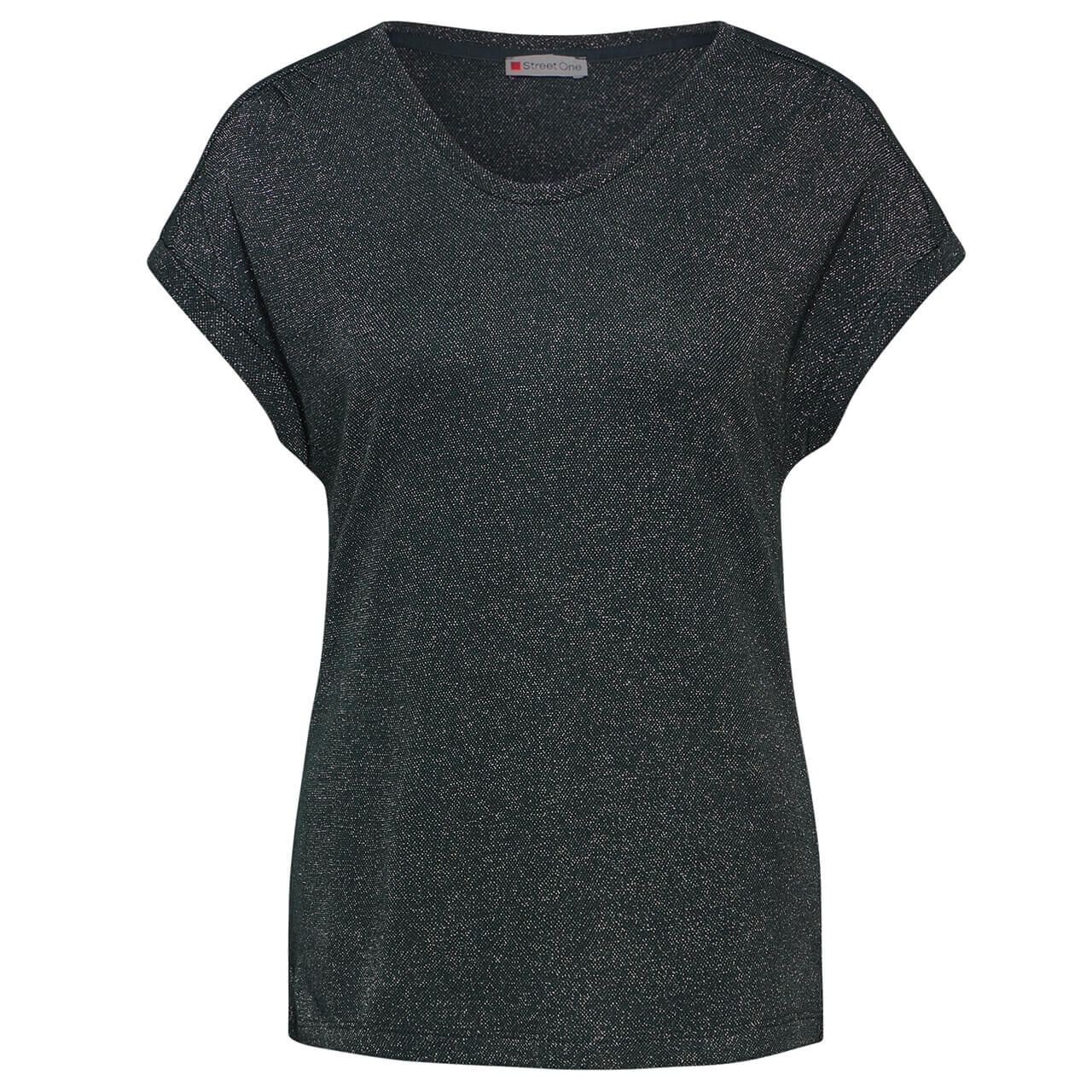 Street One Damen T-Shirt Rounded V-Neck shiny hunter green