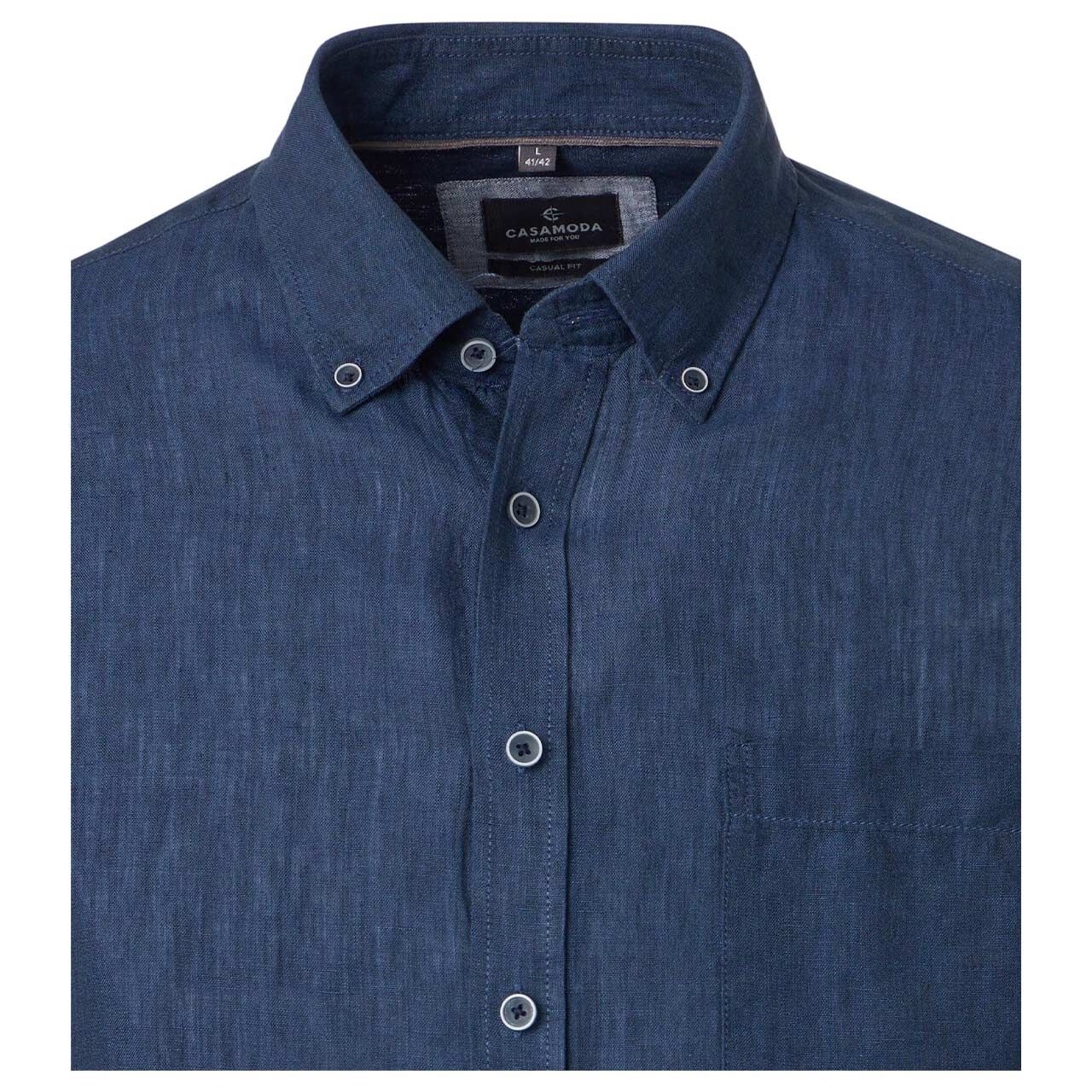 Herren Langarm Leinen Hemd von Casa Moda in Dunkelblau, Detailansicht vorne