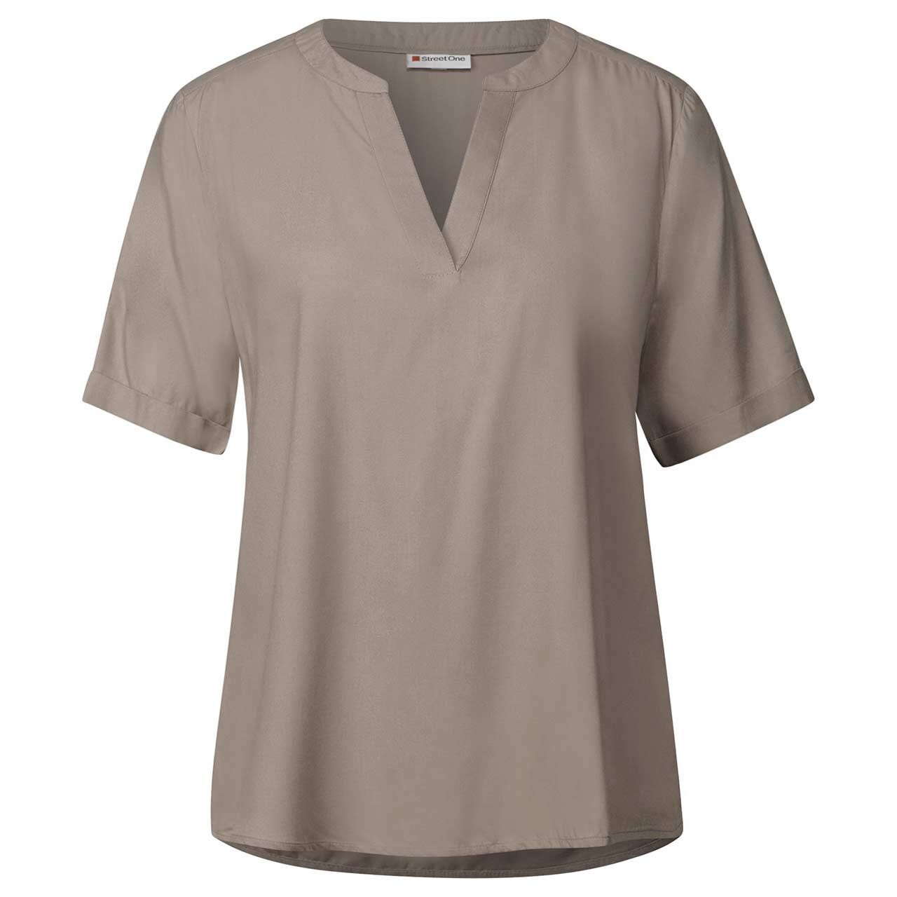 Street One Damen Kurzarm Bluse Splitneck vintage stone Street One Damen Kurzarm Bluse Splitneck vintage stone