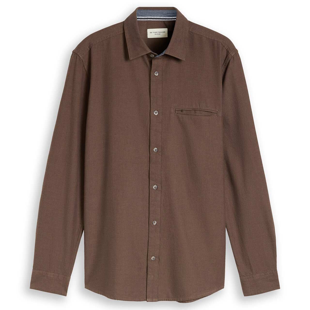 Tom Tailor Herren Langarm Hemd dark brown twill structure melange