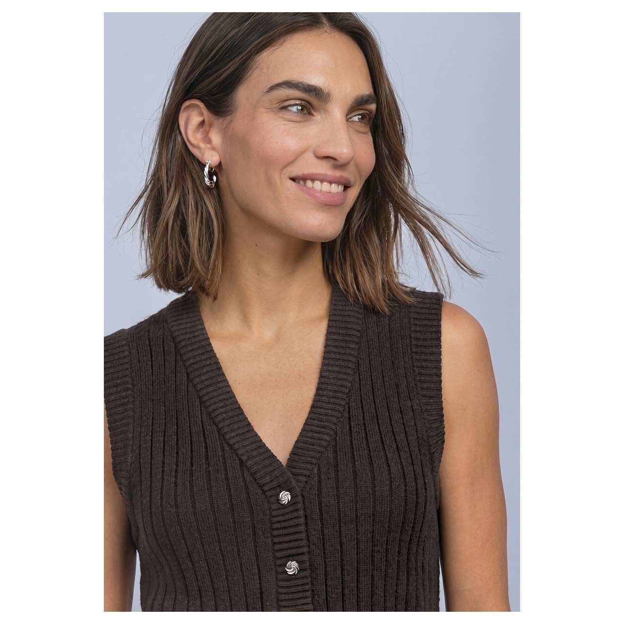 Street One Damen Strickweste Sleeveless Cardigan black coffee