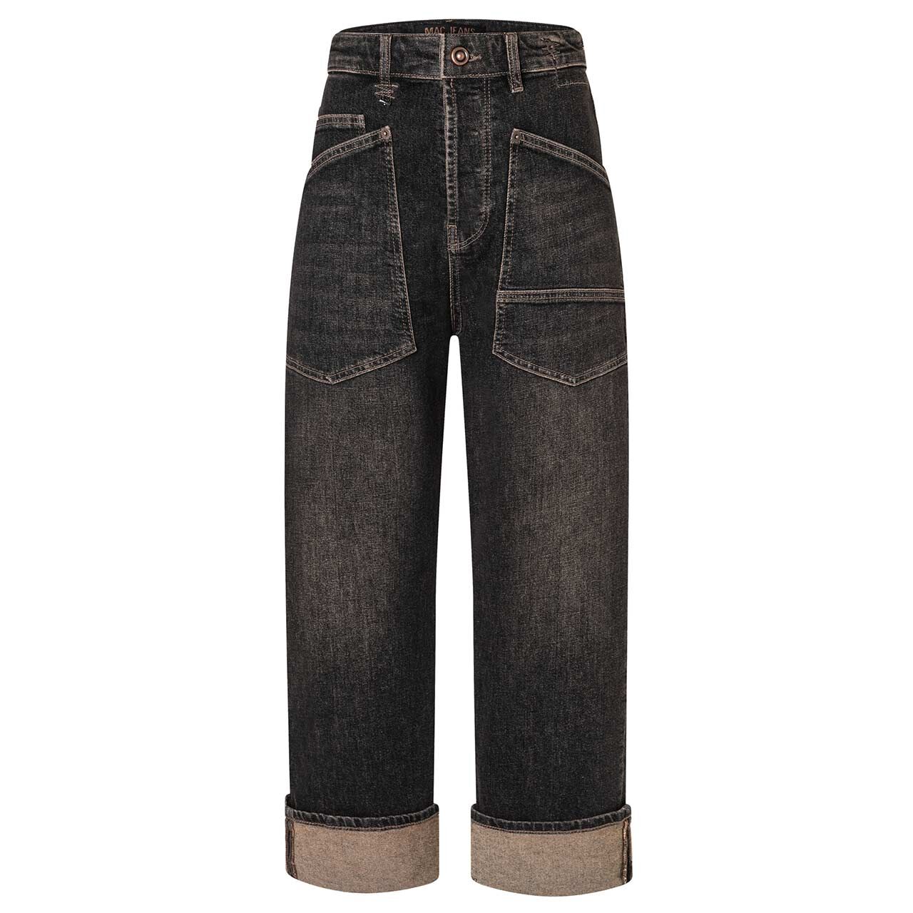 Damen Ankle Jeans Baggy von MAC in Schwarz-Braun verwaschen, Vorderansicht