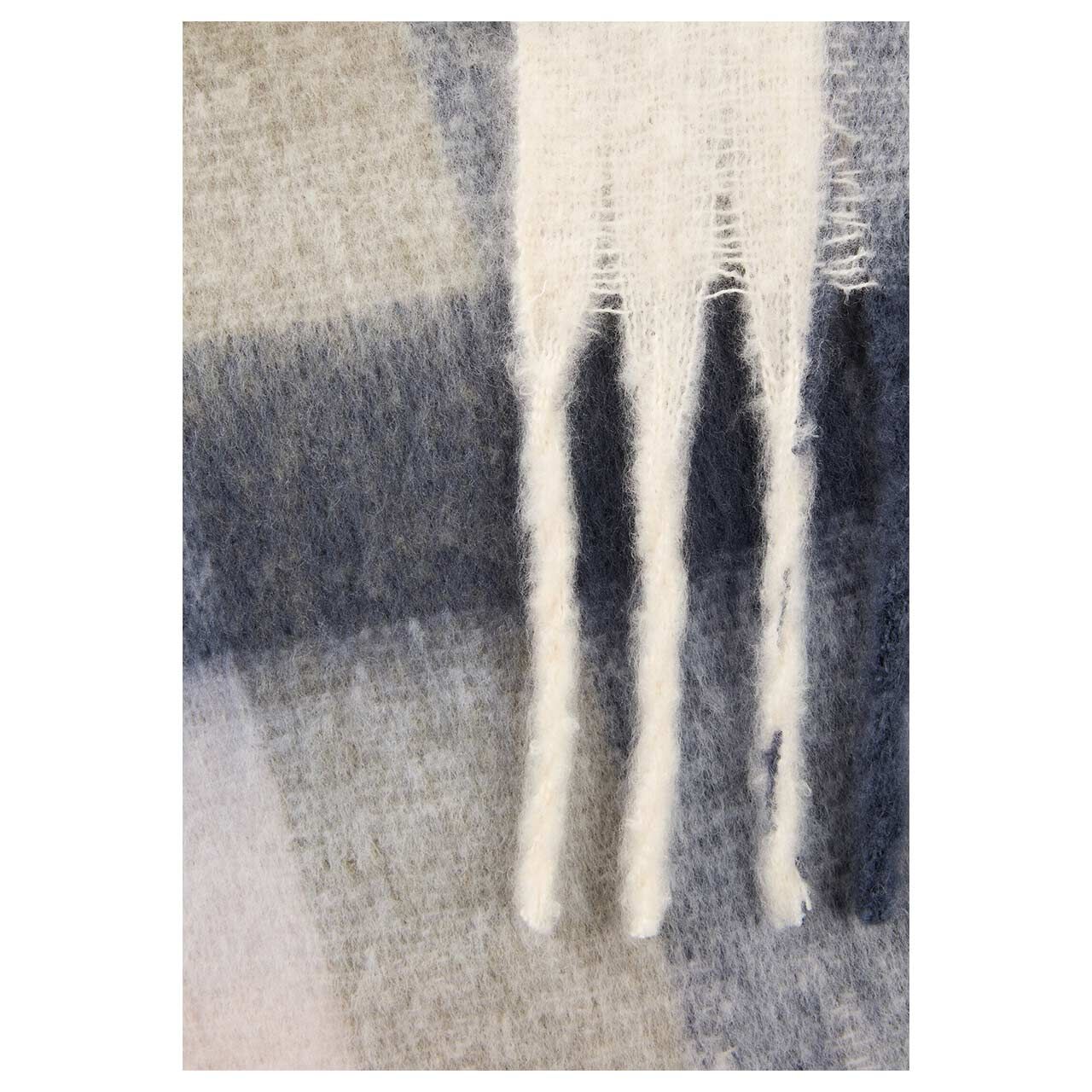 Damen Schal von Camel active in Blau kariert, Detailansicht Fransen