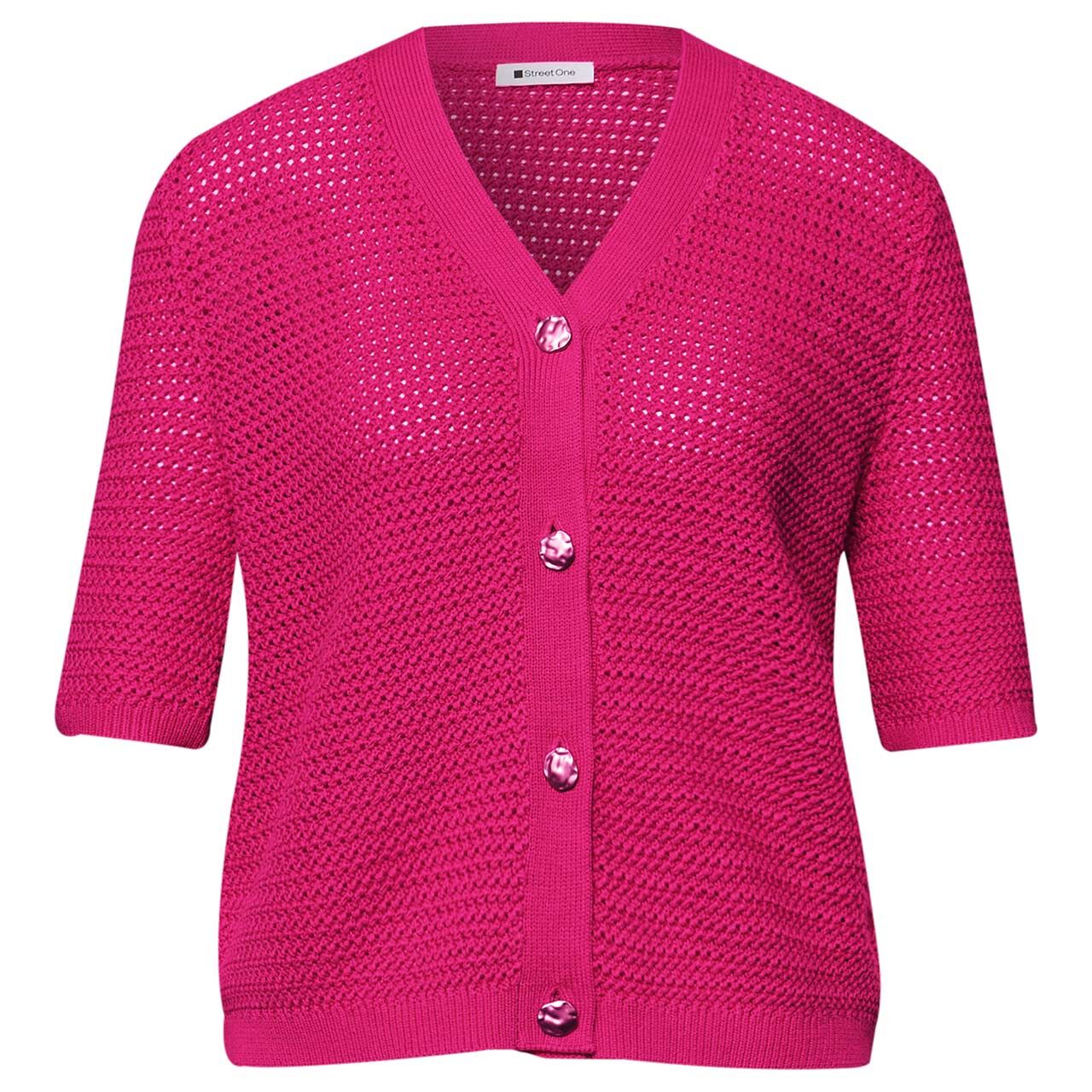 Street One Damen Kurzarm Strickjacke V-Neck Cardigan magenta dream