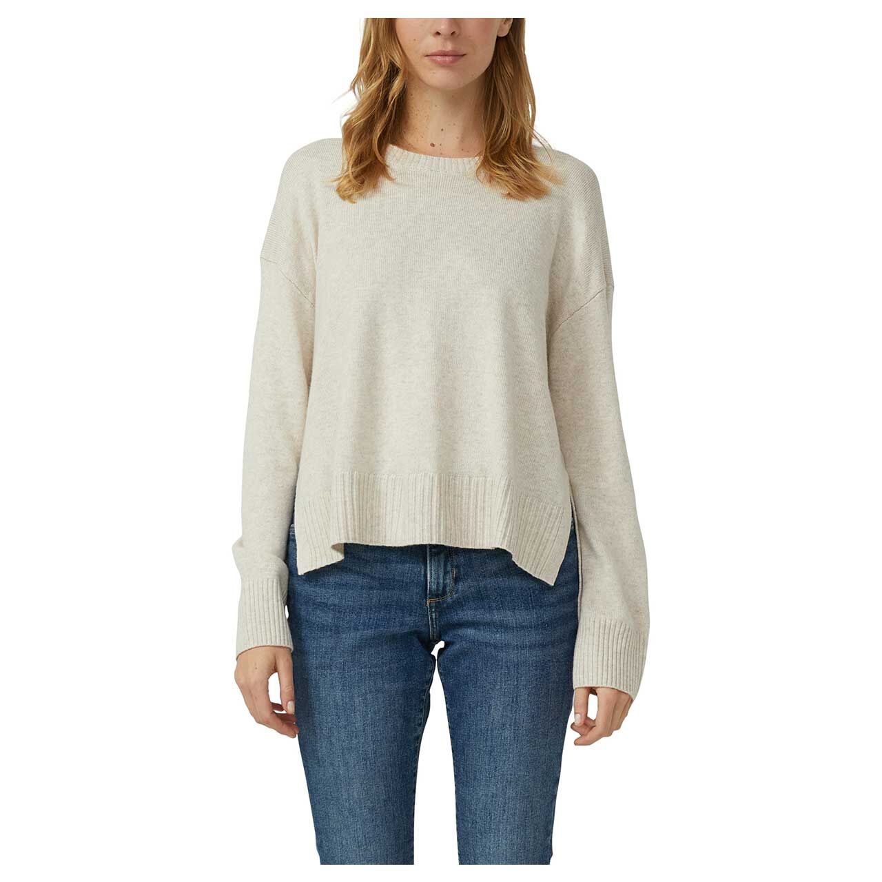 s.Oliver Damen Pullover in Hellbeige meliert, Vorderansicht am Model