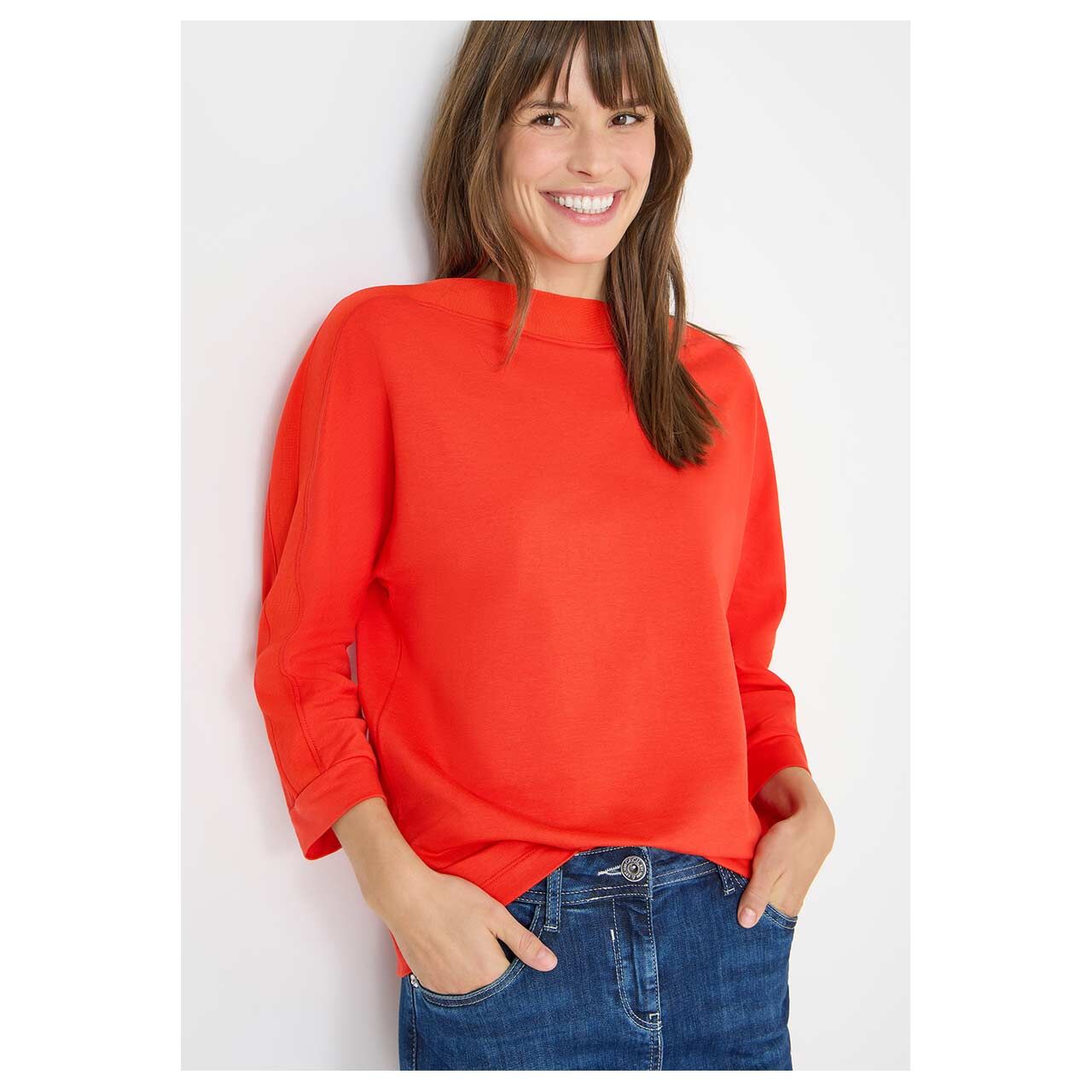 Damen 3/4 Arm Shirt Batwing von Cecil in Orange-Rot, Vorderansicht am Model