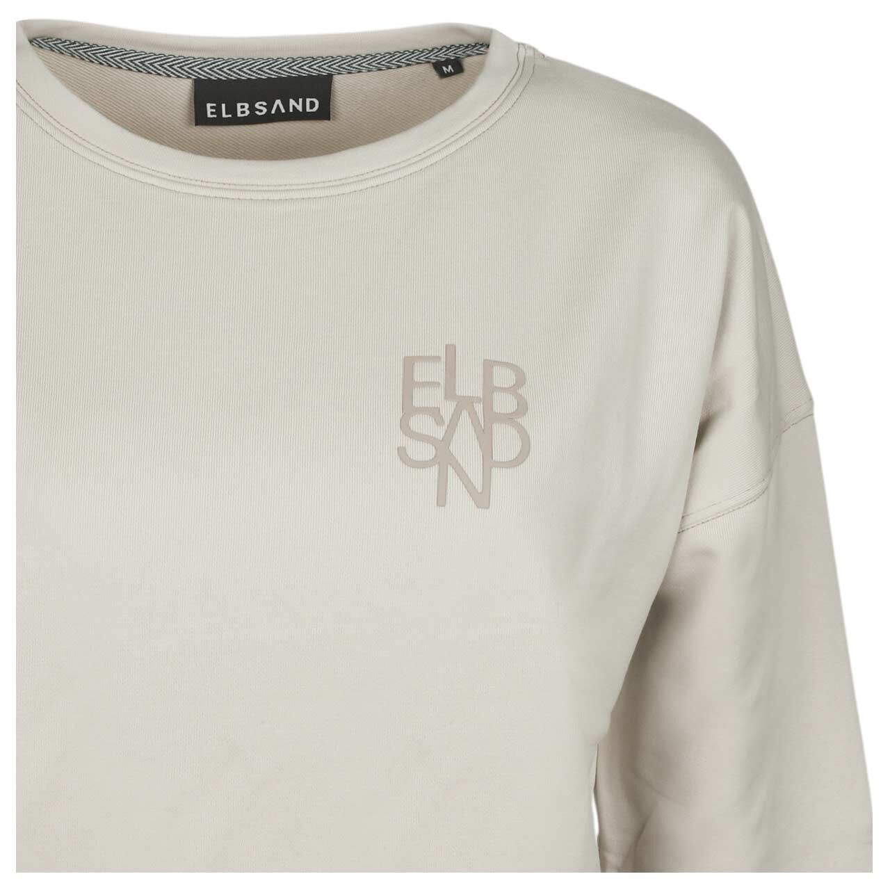 Damen 3/4 Arm Sweatshirt Zoey von Elbsand in Beige mit Print, detaillierte Vorderansicht