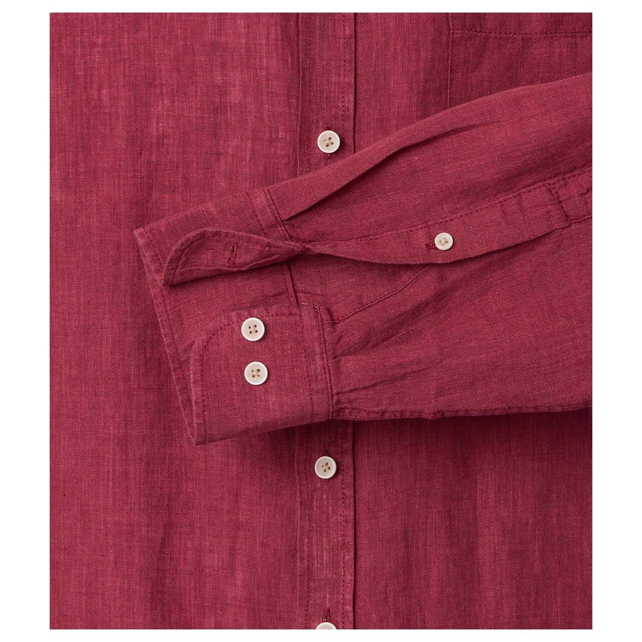 Herren Langarm Leinen Hemd von Casa Moda in Dunkelrot, Detailansicht Ärmel