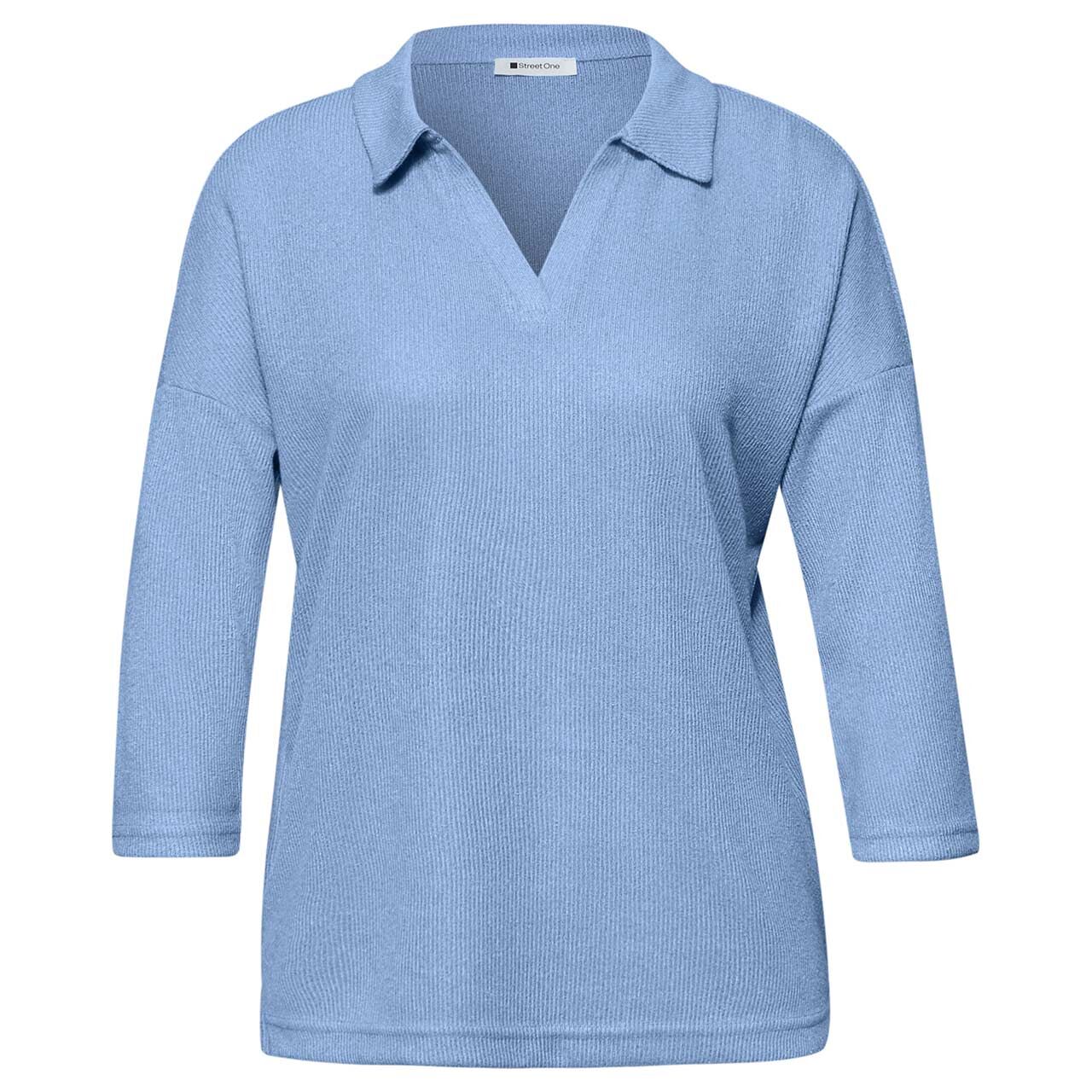 Street One Damen 3/4 Arm Poloshirt Knit Look bonnet blue