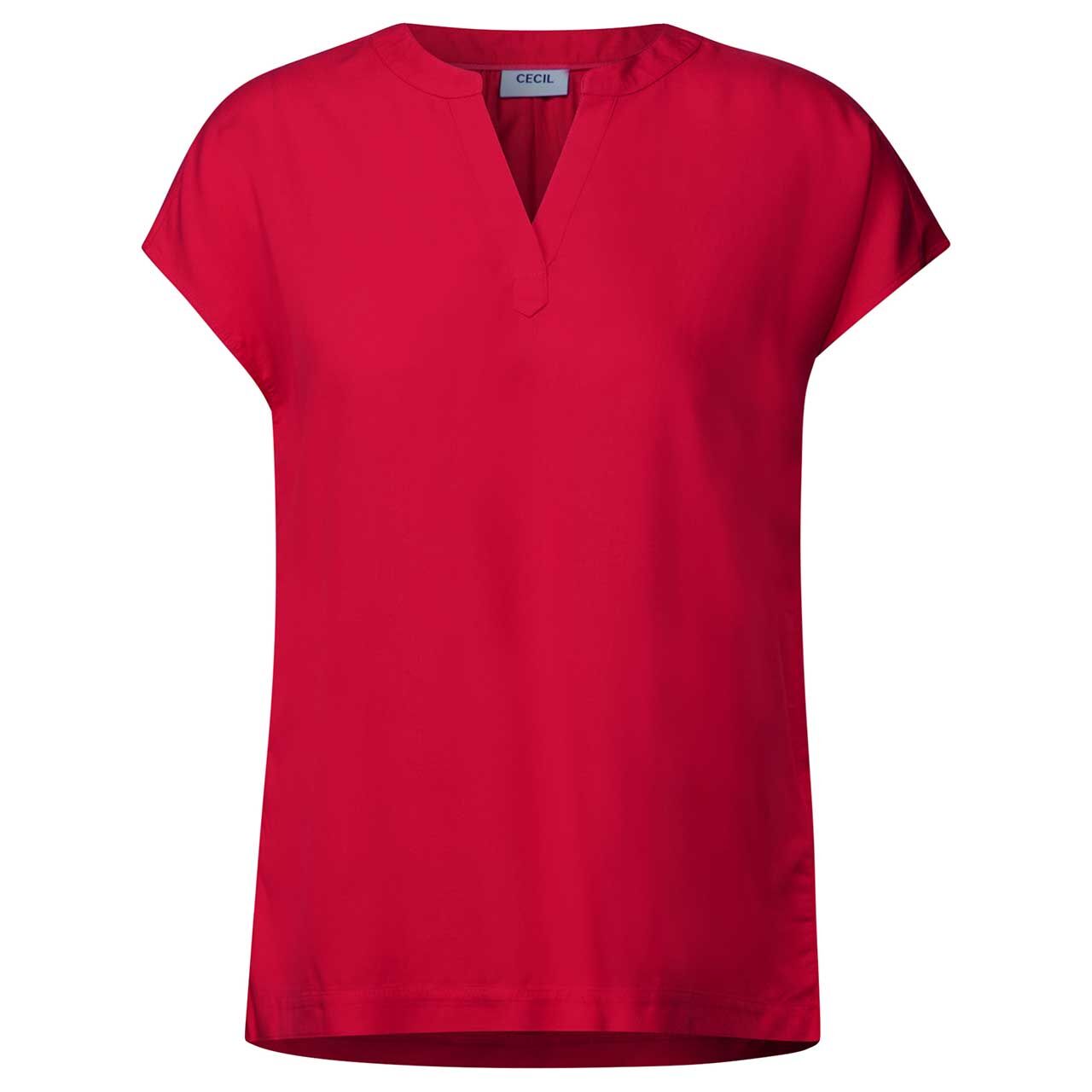 Cecil Damen Kurzarm Bluse Solid Splitneck glazed apple red
