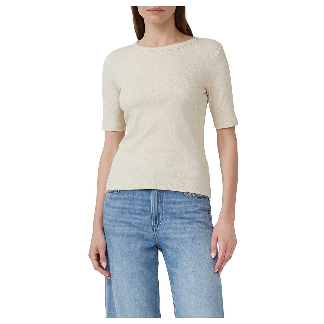 Damen T-Shirt von s.Oliver in Beige meliert mit der Farbnummer 81W9, Vorderansicht am Model
