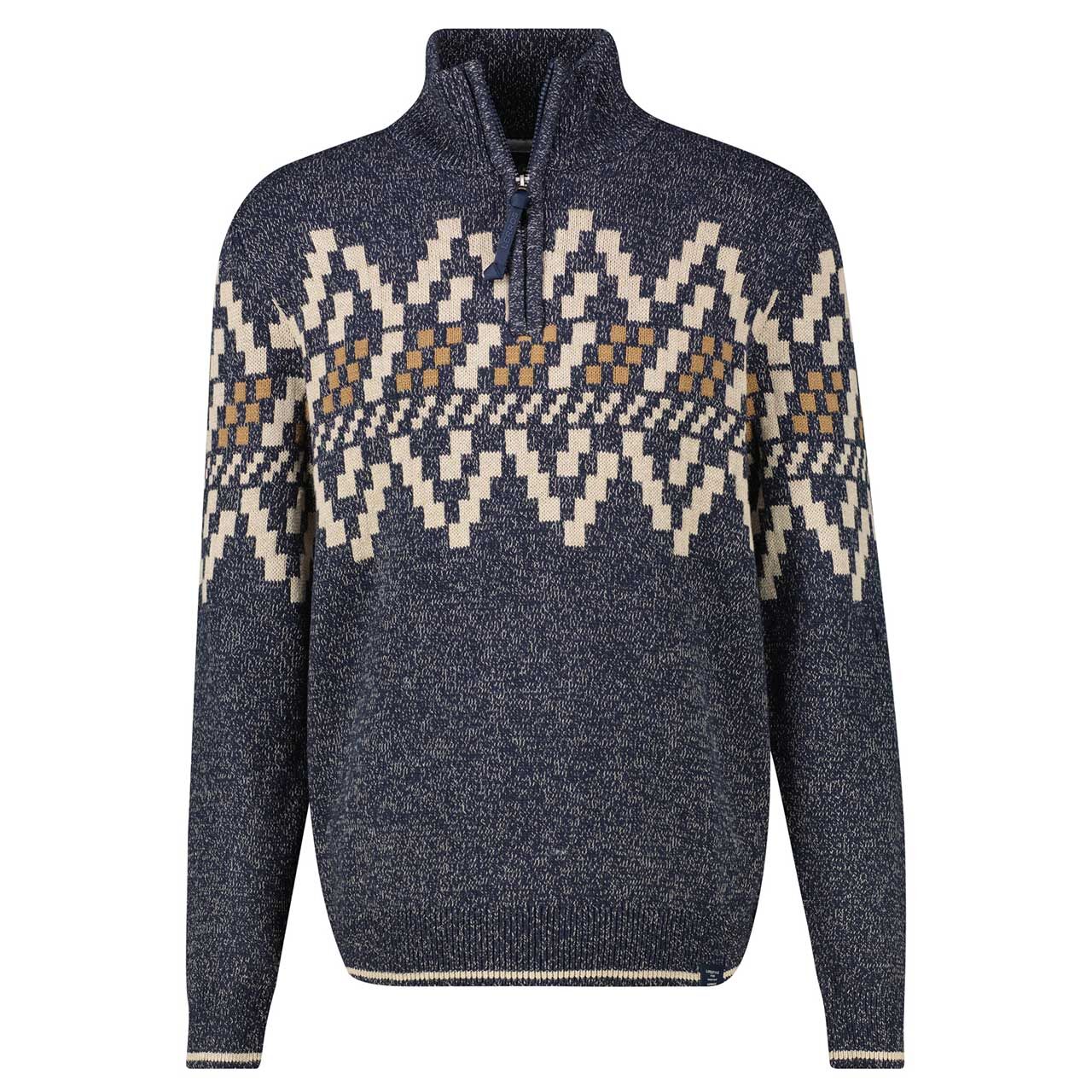 Lerros Herren Pullover Troyer navy knit melange patterned