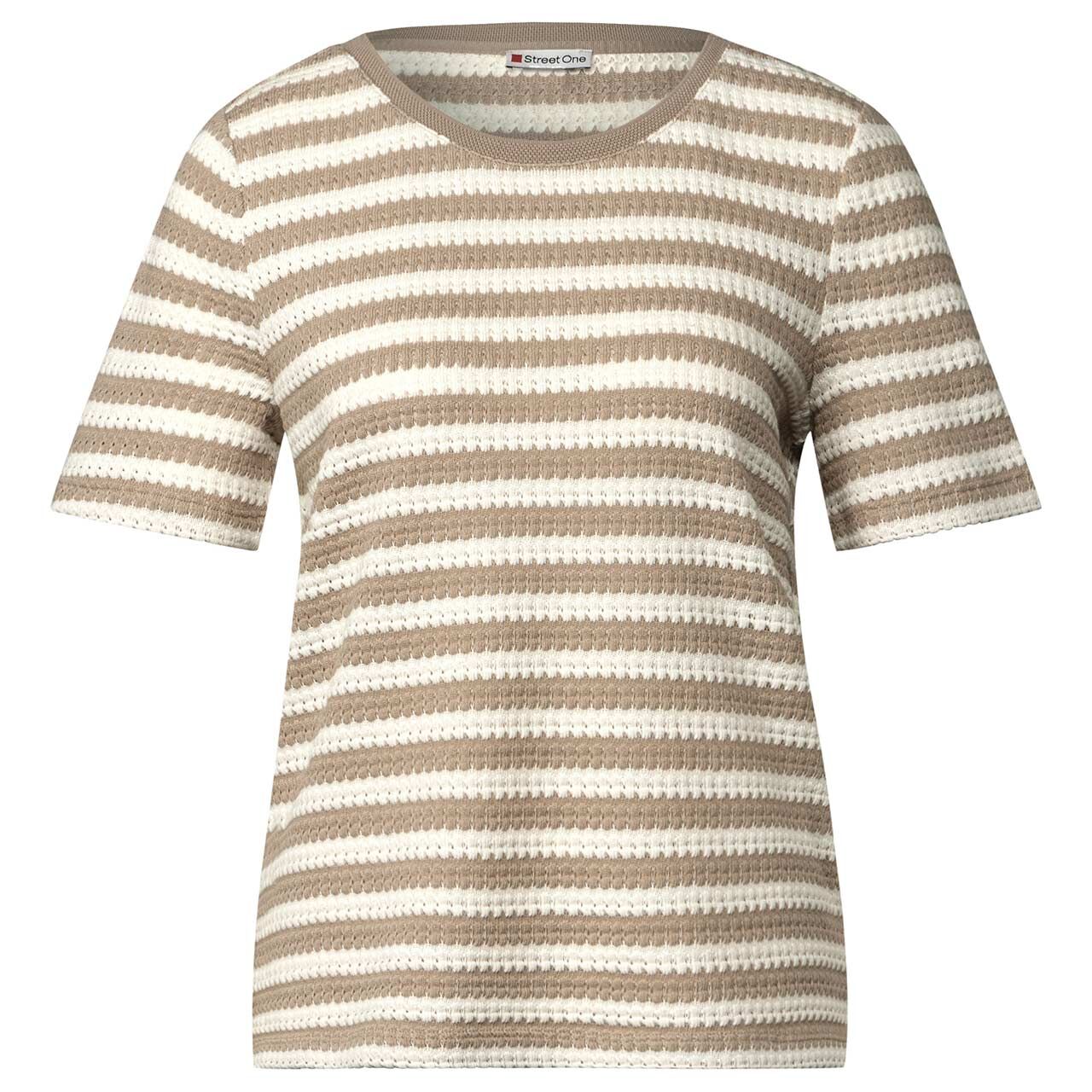 Street One Damen T-Shirt Stripe Knit safari beige