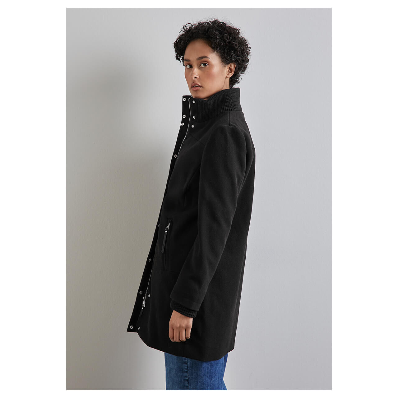 Street One Damen Mantel black with knit details