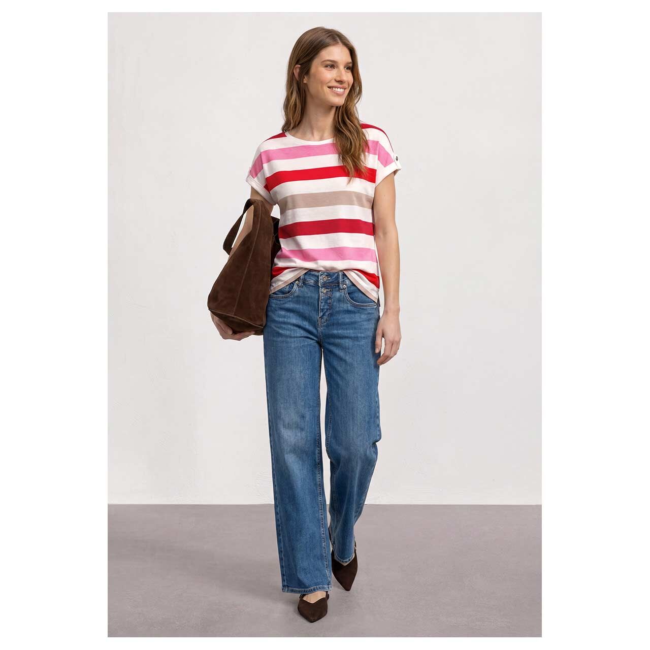 Damen T-Shirt Printed Basic von Street One in Rot gestreift, Ganzkörperansicht