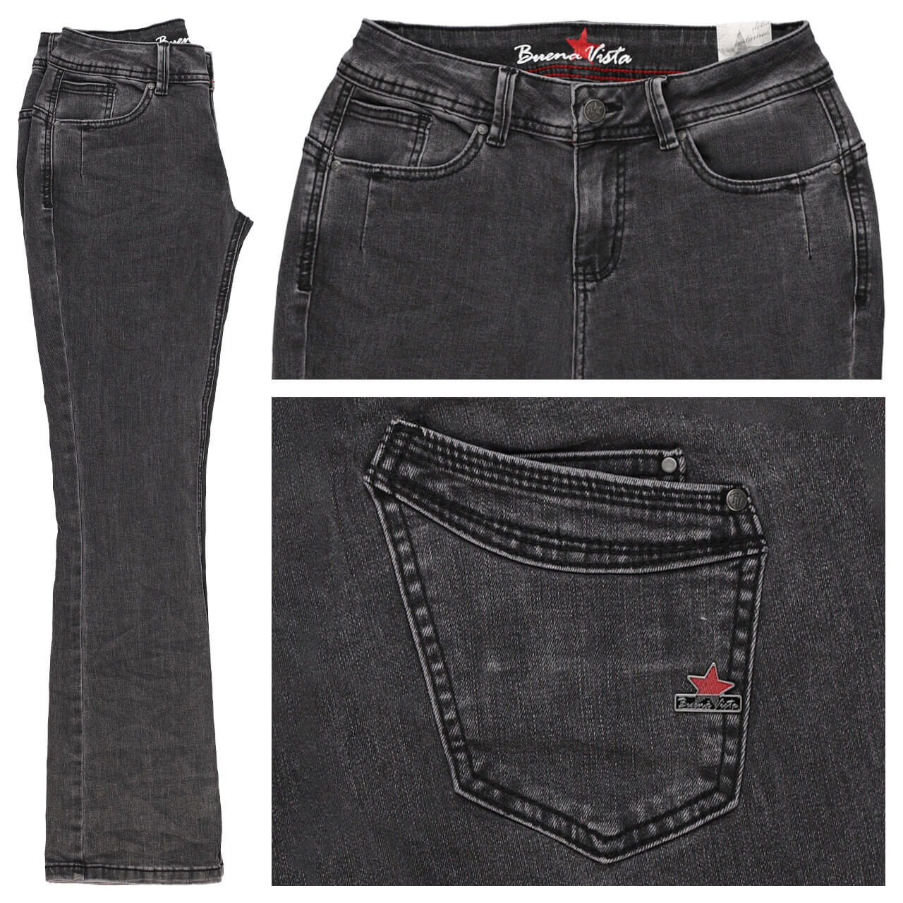 Buena Vista Malibu-Zip Bootcut Stretch Denim Jeans black denim