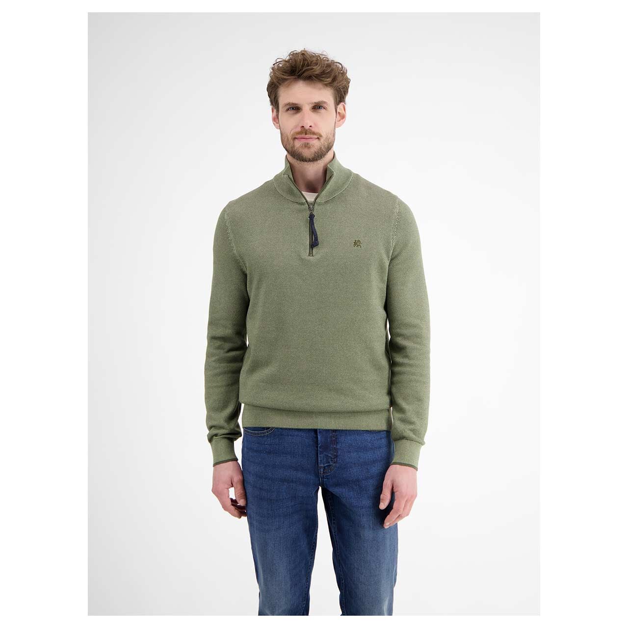 Herren Pullover Troyer von Lerros in Grün, Vorderansicht am Model